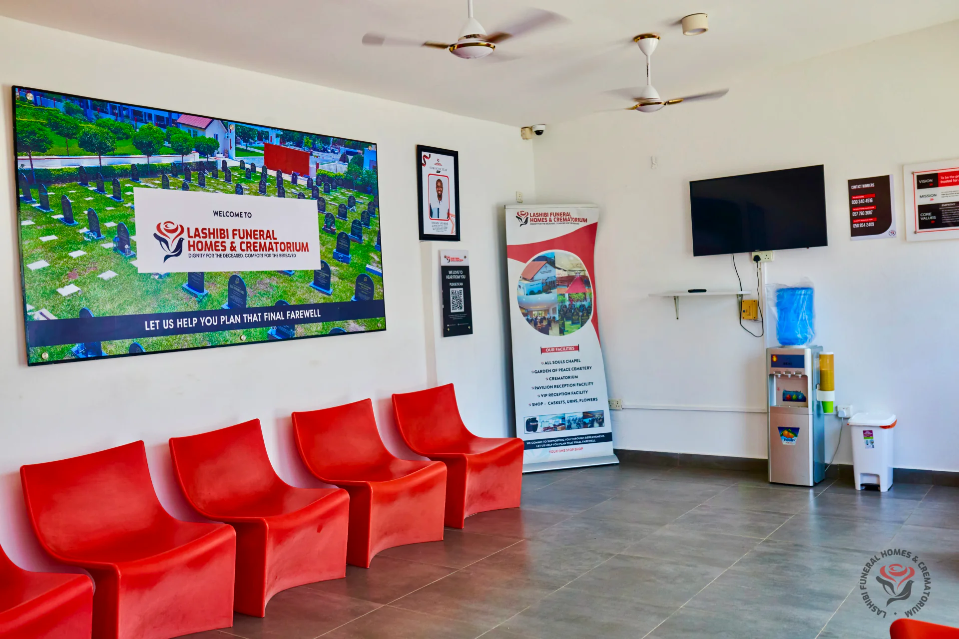 The reception and waiting area at Lashibi Funeral Homes