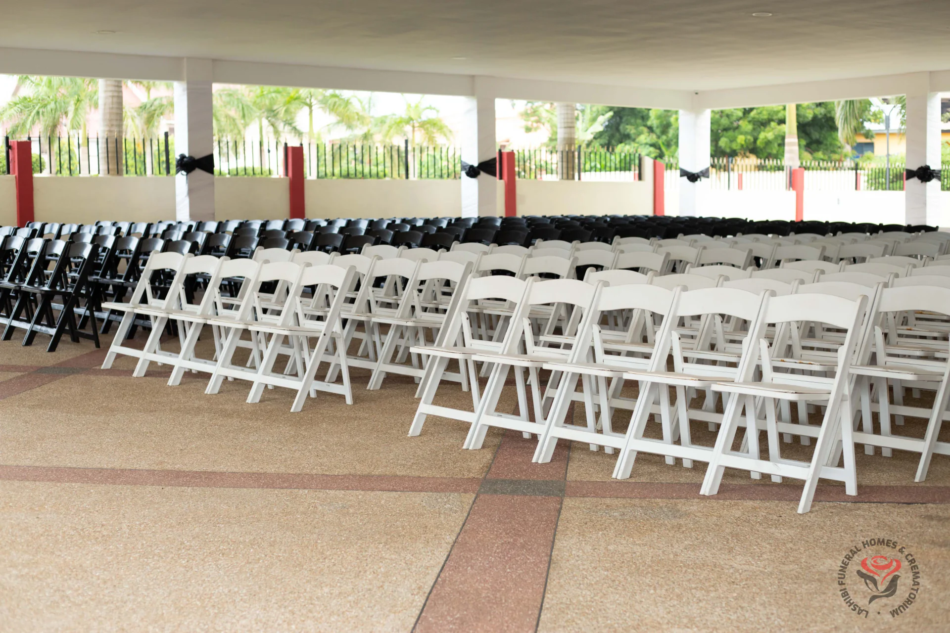 The reception pavilion set with chairs